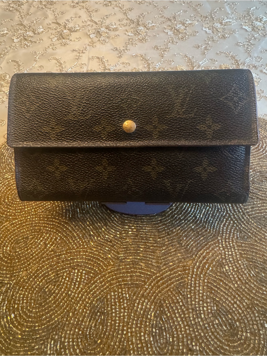 Louis Vuitton Monogram Canvas Trifold Wallet In Dark Brown With Gold Snap